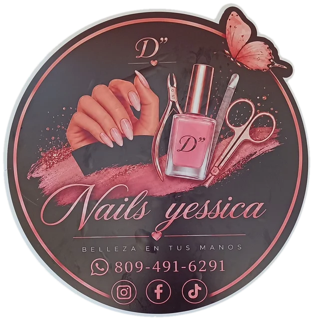 Letrero en la ventana de Nails Yessica con el lema Belleza en tus manos